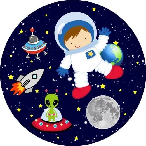 Cialda in ostia per torta tonda commestibile senza glutine, SPAZIO, ASTRONAUTA, PIANETI, personalizzata con nome, disco, dolce, torte, cialde, fogli, ostie, cake topper, decorazioni, AR