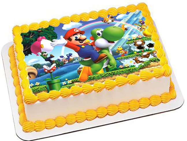 Cialda ostia per torta rettangolare, SUPER MARIO BROS, personalizzata con nome, disco, dolce, torte, cialde, ostie, cake topper, decorazioni, AM