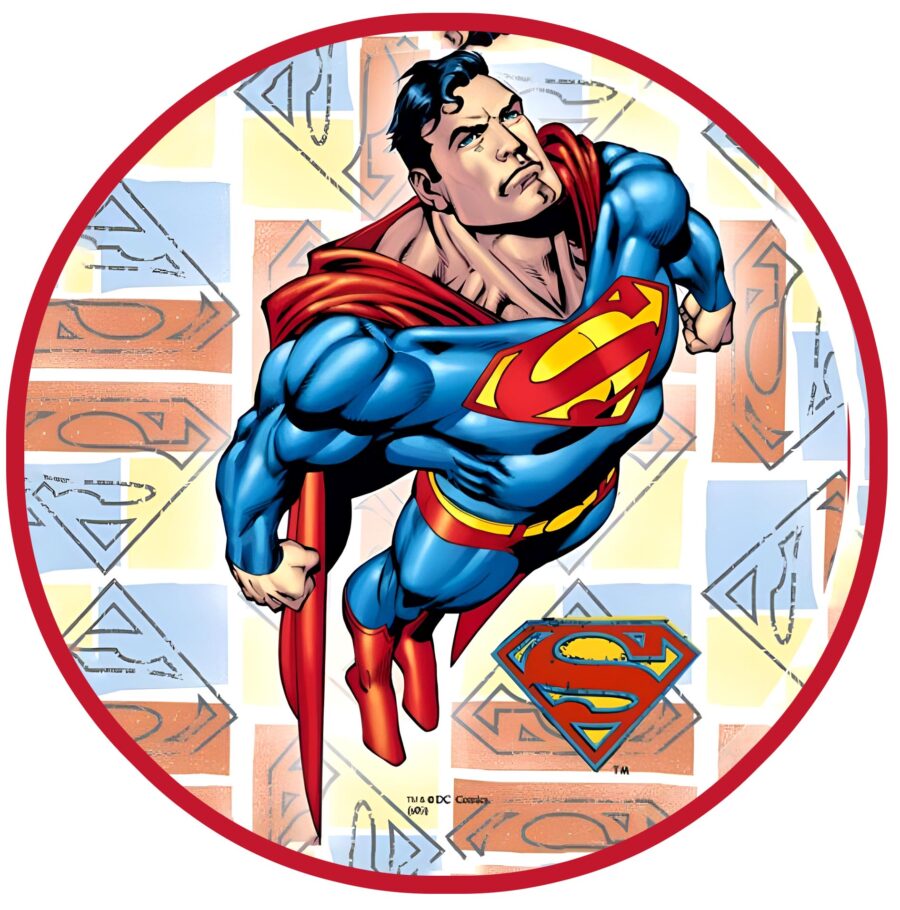 Cialda ostia per torta senza glutine tonda, SUPERMAN, SUPEREROE, personalizzata con nome, disco, dolce, torte, cialde, fogli, ostie, cake topper, decorazioni, AC - immagine 2