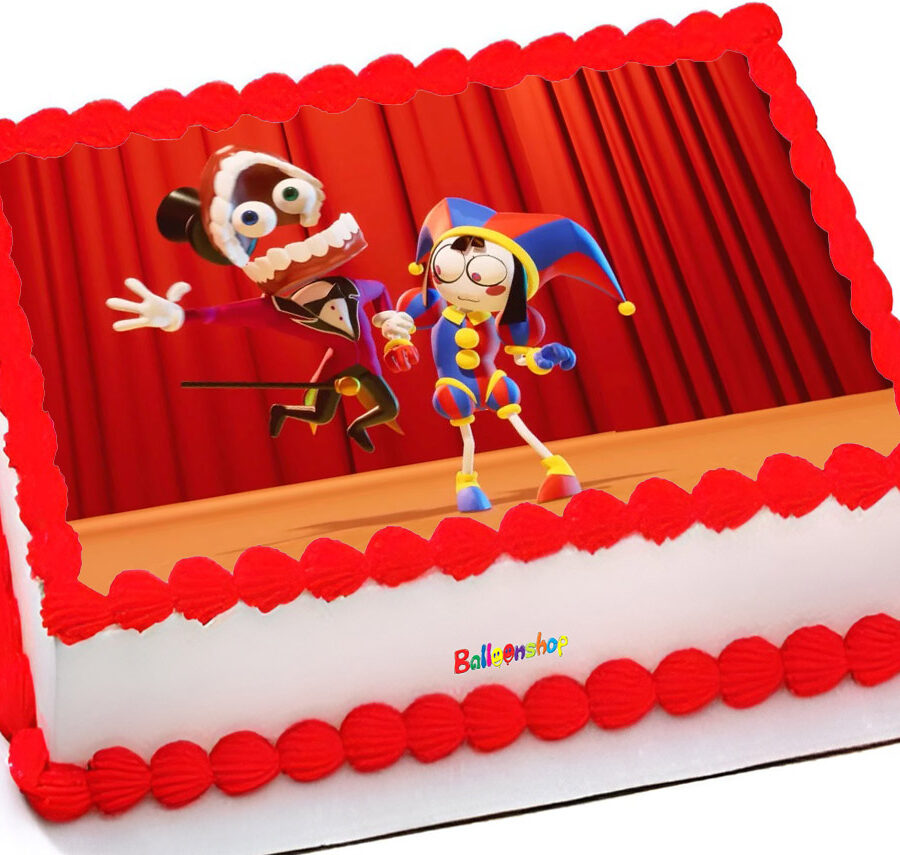 Ostia per torta senza glutine rettangolare, THE AMAZING DIGITAL CIRCUS, personalizzata con nome, cialda, disco, dolce, torte, cialde, fogli, ostie, cake topper, decorazioni, AI