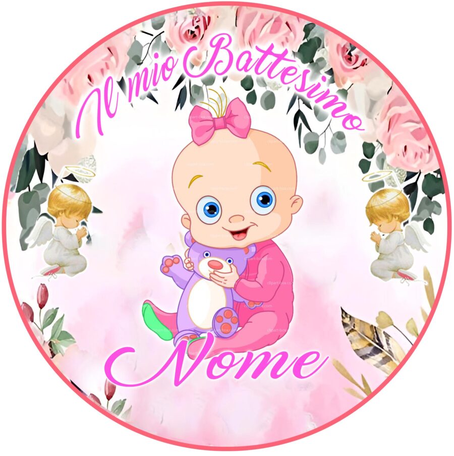 Cialda in ostia per torta tonda commestibile senza glutine BATTESIMO BIMBA, BAMBINA, personalizzata con nome, dolce, torte, cialde, ostie, cake topper, decorazioni, BP - immagine 2