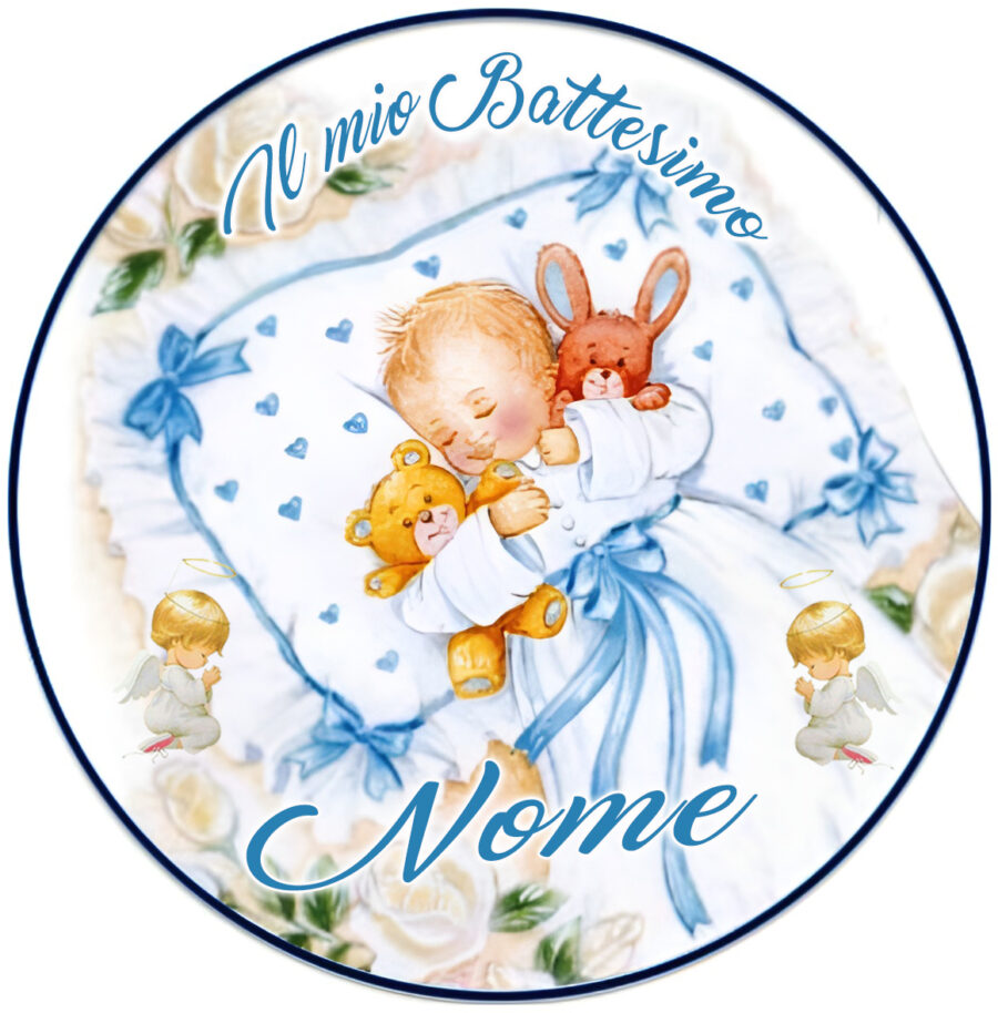 Cialda in ostia per torta tonda commestibile senza glutine BATTESIMO BIMBO, BAMBINO, personalizzata con nome, dolce, torte, cialde, disco, ostie, disco, cake topper, decorazioni, BQ - immagine 2