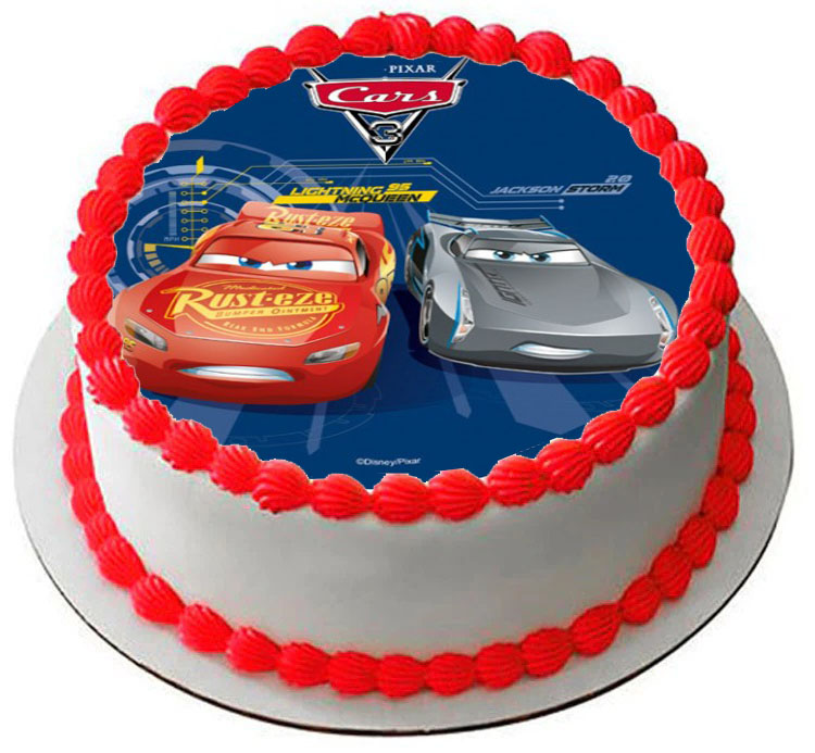 Cialda ostia senza glutine per torta tonda, CARS 3, personalizzata con nome, disco, dolce, torte, cialde, fogli, ostie, cake topper, decorazioni, BI