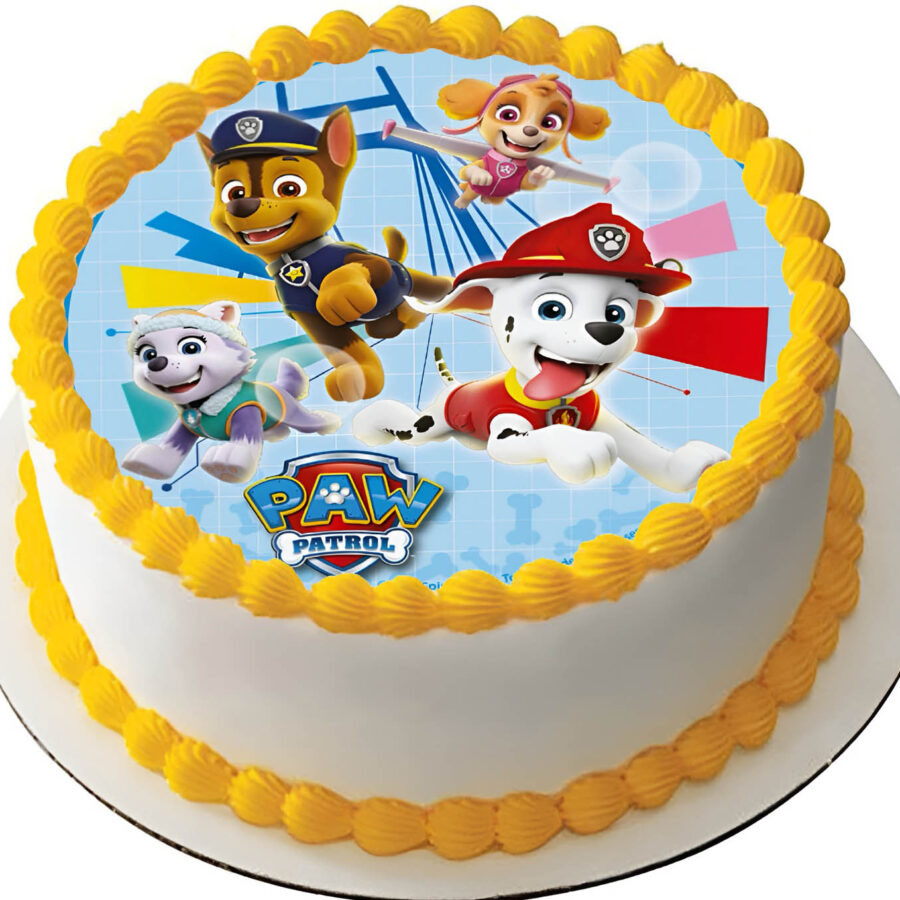 Cialda ostia senza glutine per torta tonda, PAW PATROL, personalizzata con nome, disco, dolce, torte, cialde, ostie, cake topper, decorazioni, DQ