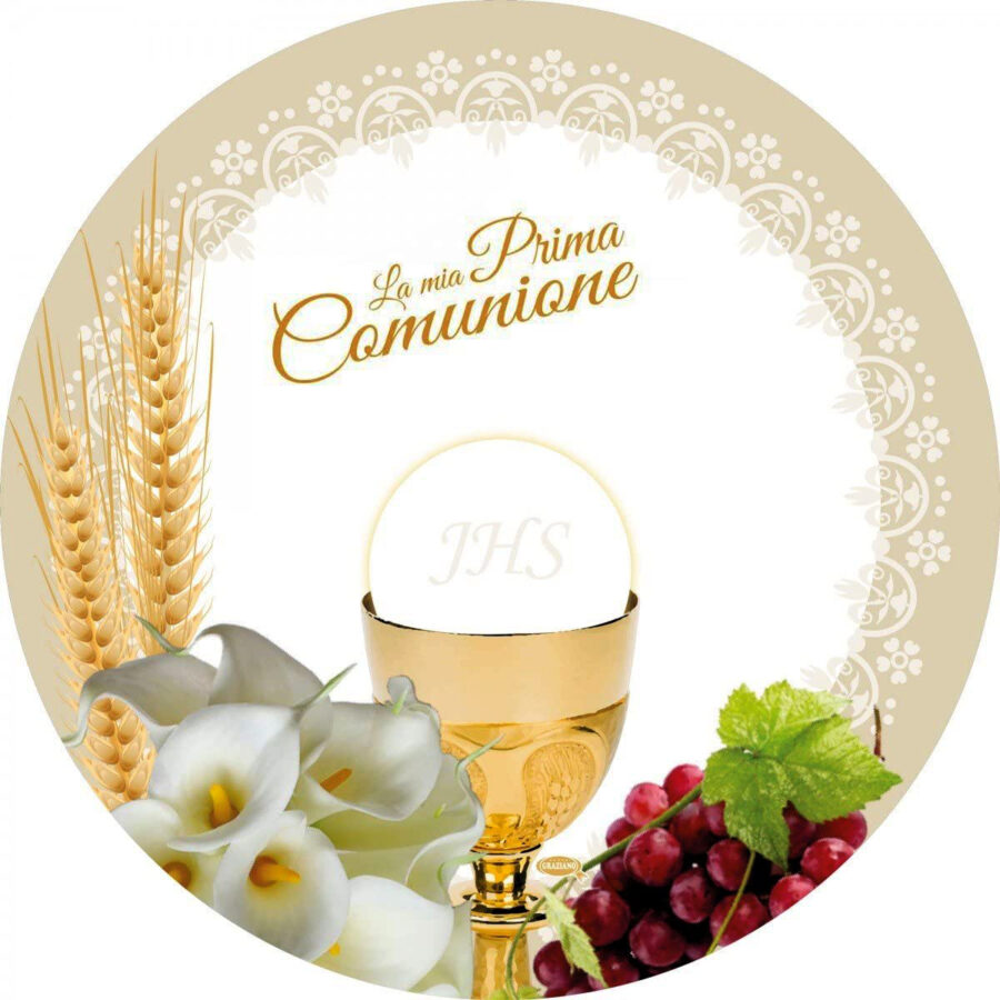 Cialda in ostia per torta tonda commestibile senza glutine PRIMA COMUNIONE, personalizzata con nome, disco, dolce, torte, cialde, ostie, cake topper, decorazioni, AA