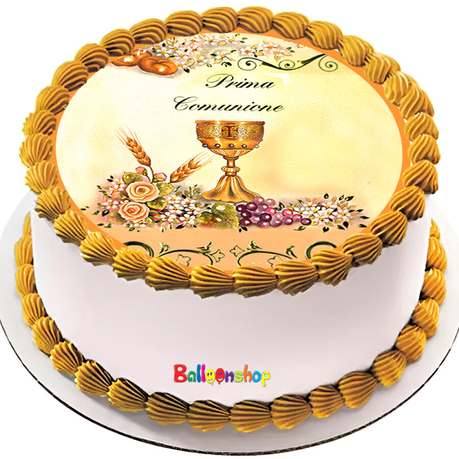 Cialda in ostia per torta tonda commestibile senza glutine PRIMA COMUNIONE, personalizzata con nome, disco, dolce, torte, cialde, ostie, cake topper, decorazioni, EV