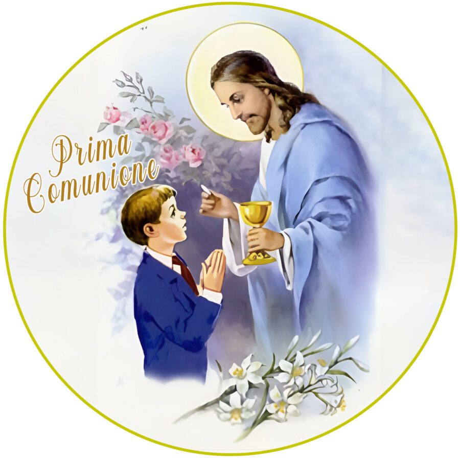 Cialda in ostia per torta tonda commestibile senza glutine PRIMA COMUNIONE, personalizzata con nome, disco, dolce, torte, cialde, ostie, cake topper, decorazioni, FE