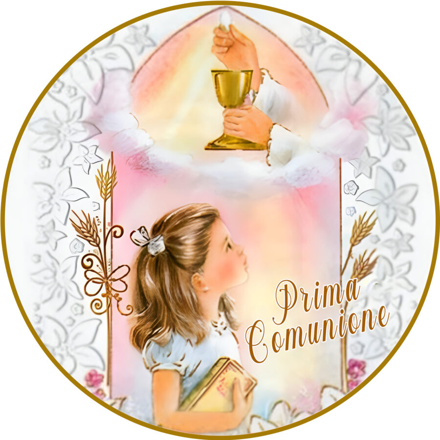 Cialda in ostia per torta tonda commestibile senza glutine PRIMA COMUNIONE, personalizzata con nome, disco, dolce, torte, cialde, ostie, cake topper, decorazioni, FG