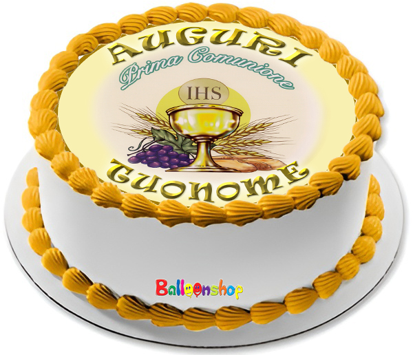 Cialda in ostia per torta tonda commestibile senza glutine PRIMA COMUNIONE, personalizzata con nome, disco, dolce, torte, cialde, ostie, cake topper, decorazioni, BO