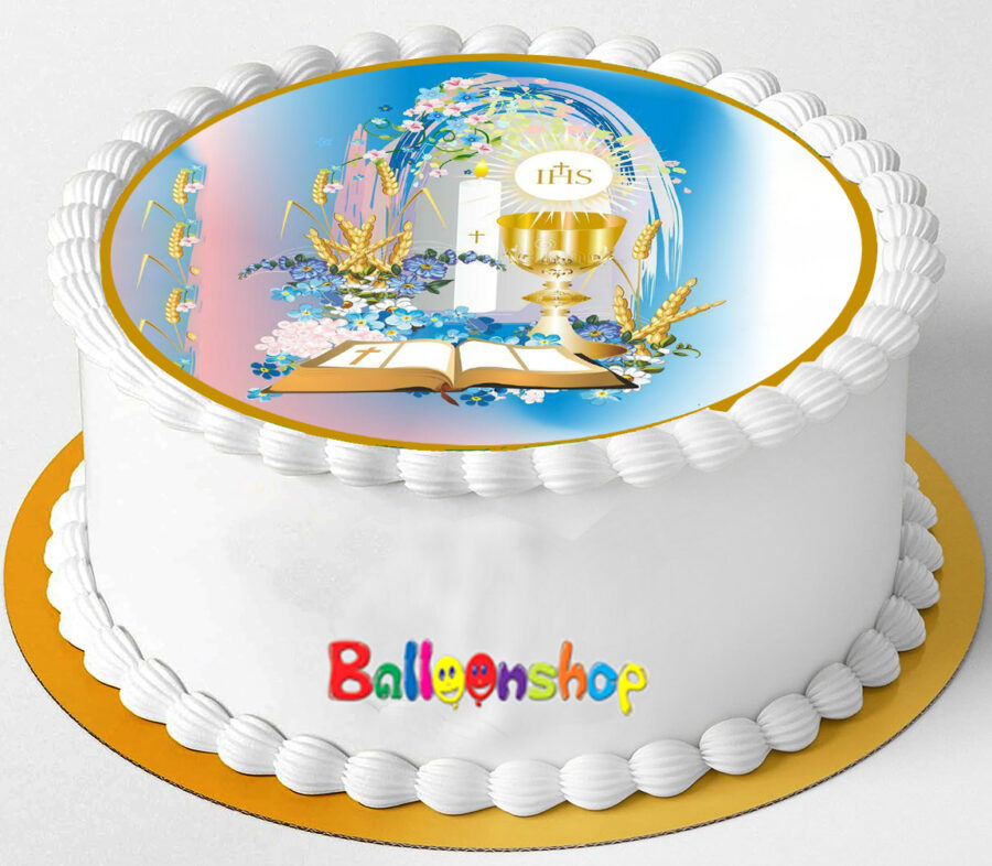 Cialda in ostia per torta tonda commestibile senza glutine PRIMA COMUNIONE, personalizzata con nome, disco, dolce, torte, cialde, ostie, cake topper, decorazioni, AG
