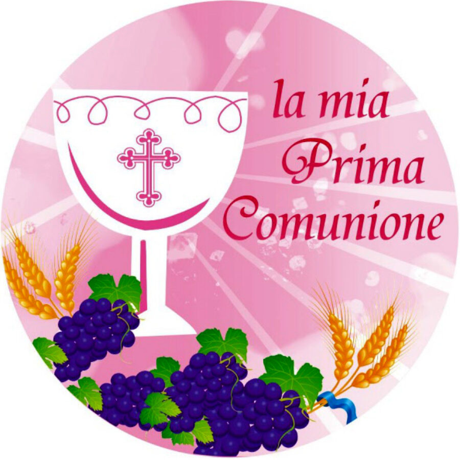 Cialda in ostia per torta tonda commestibile senza glutine PRIMA COMUNIONE, personalizzata con nome, disco, dolce, torte, cialde, ostie, cake topper, decorazioni, EA