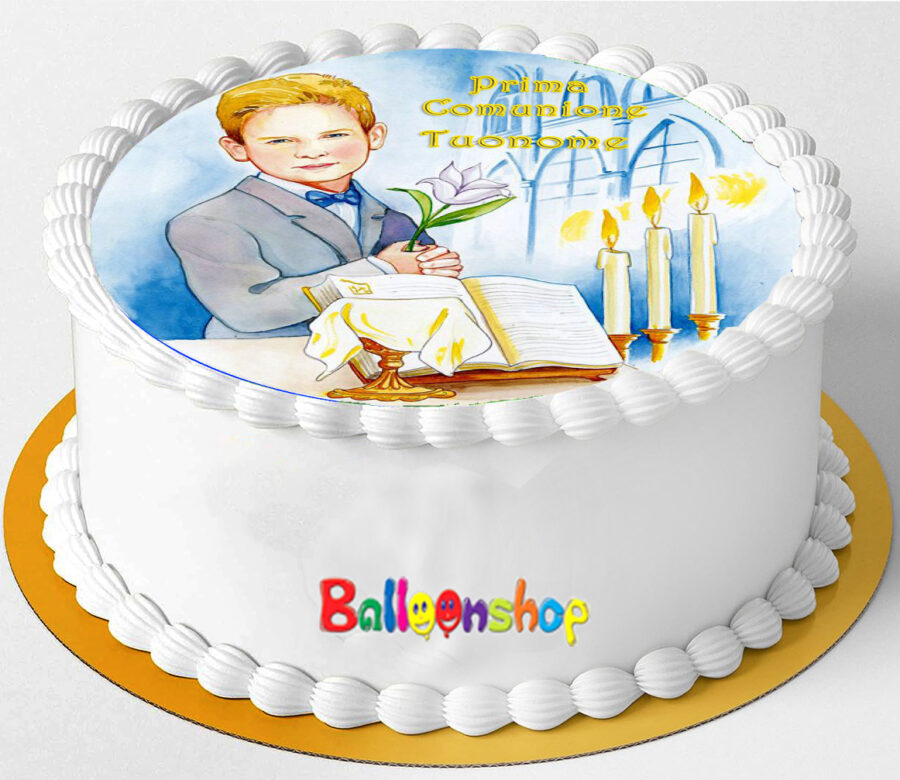 Cialda in ostia per torta tonda commestibile senza glutine PRIMA COMUNIONE, personalizzata con nome, disco, dolce, torte, cialde, ostie, cake topper, decorazioni, EH