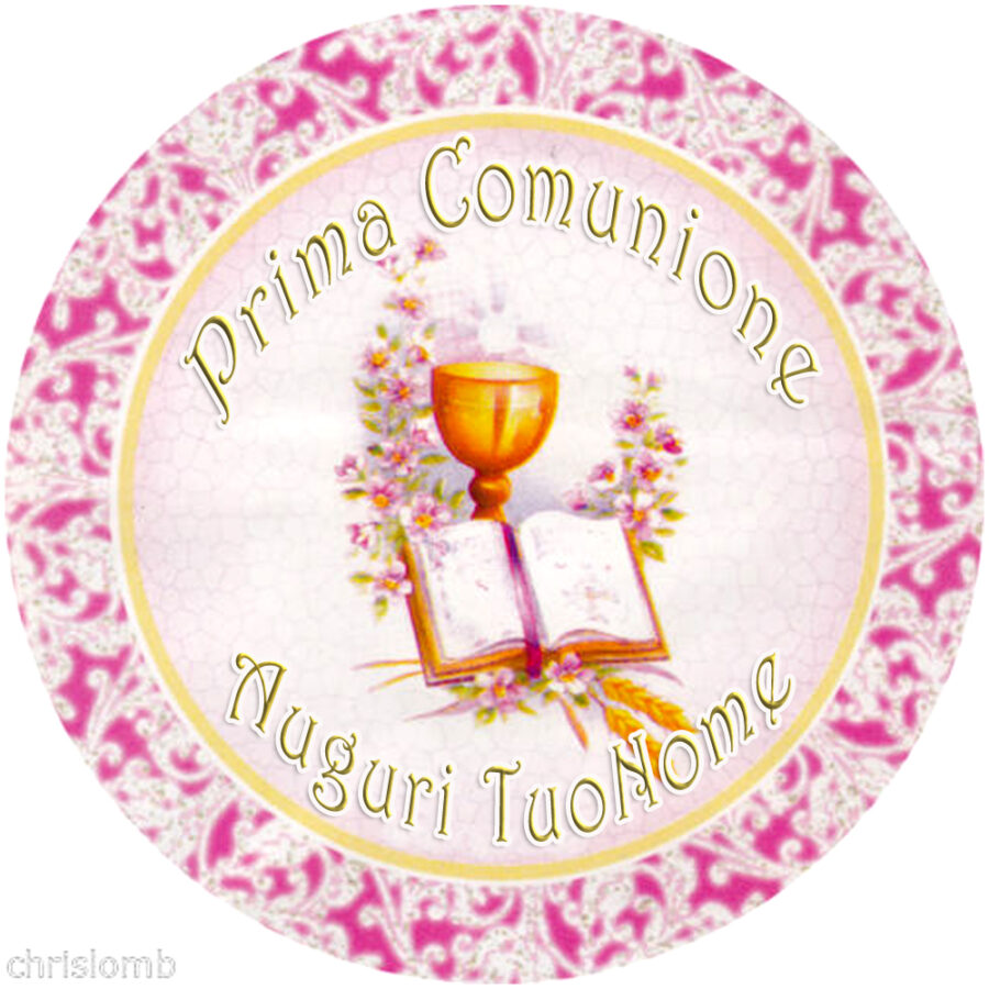Cialda in ostia per torta tonda commestibile senza glutine PRIMA COMUNIONE, personalizzata con nome, disco, dolce, torte, cialde, ostie, cake topper, decorazioni, EO