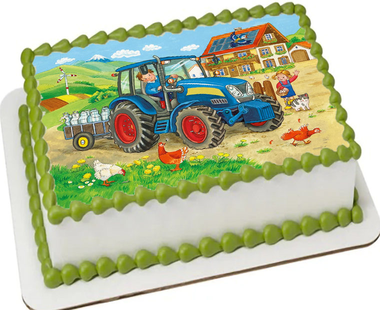 Cialda ostia senza glutine per torta rettangolare, TRATTORE TRATTORI, MEZZO AGRICOLO, personalizzata con nome, disco, dolce, torte, cialde, ostie, cake topper, decorazioni, AF