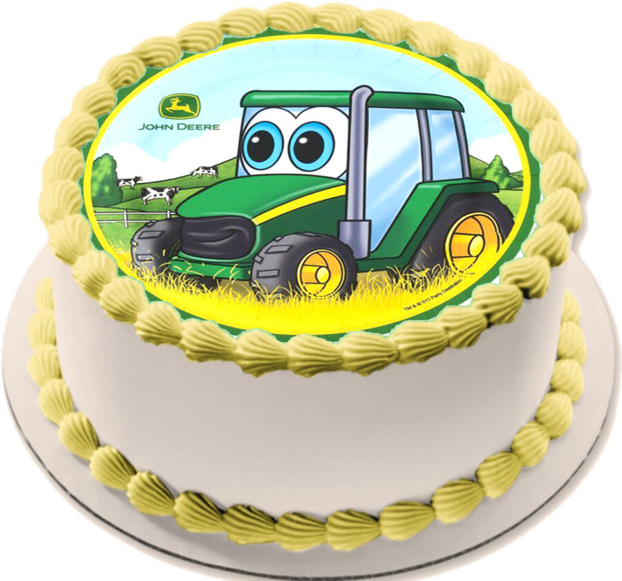 Cialda in ostia per torta tonda TRATTORE TRATTORI JOHN DEERE MEZZO AGRICOLO, personalizzata con nome, disco, dolce, torte, cialde, ostie, cake topper, decorazioni, 71