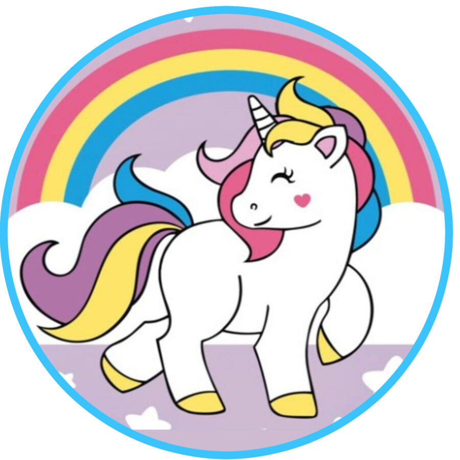 Cialda in ostia commestibile per torta tonda UNICORNO ARCOBALENO, personalizzata con nome, disco, dolce, torte, cialde, ostie, cake topper, decorazioni, 049
