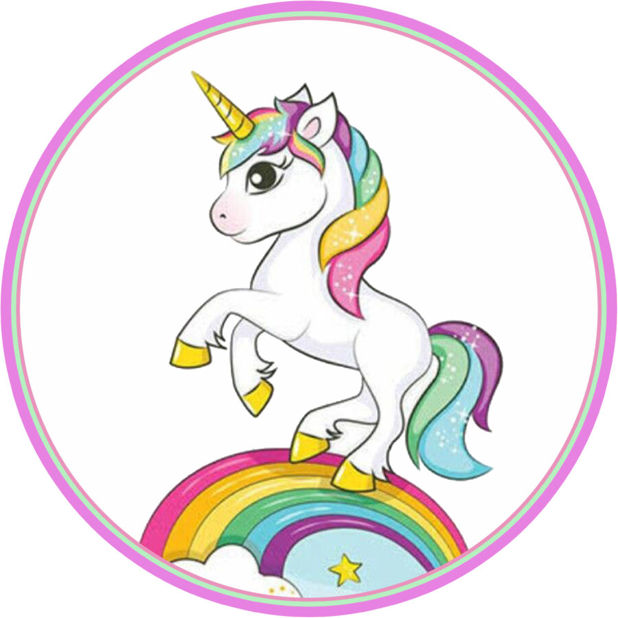 Cialda in ostia per torta tonda UNICORNO ARCOBALENO, personalizzata con nome, commestibile, disco, dolce, torte, cialde, ostie, cake topper, decorazioni, 23