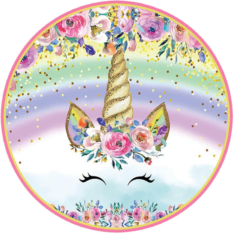 Cialda in ostia commestibile per torta tonda UNICORNO ARCOBALENO, personalizzata con nome, disco, dolce, torte, cialde, ostie, cake topper, decorazioni, 002