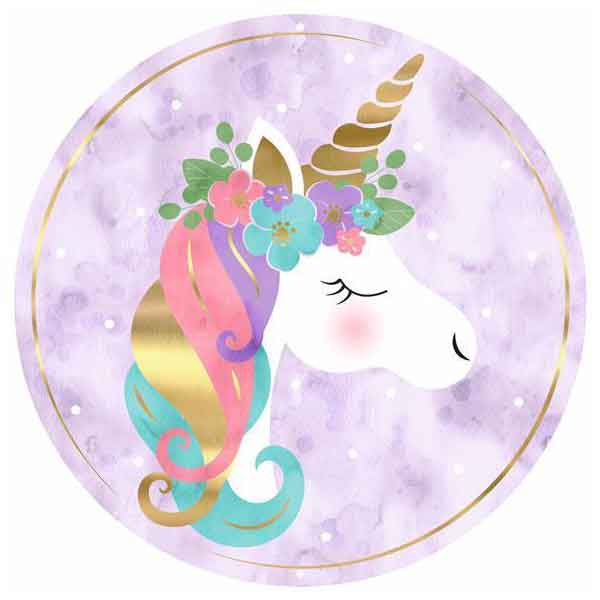 Cialda in ostia commestibile per torta tonda UNICORNO, personalizzata con nome, disco, dolce, torte, cialde, ostie, cake topper, decorazioni, 009