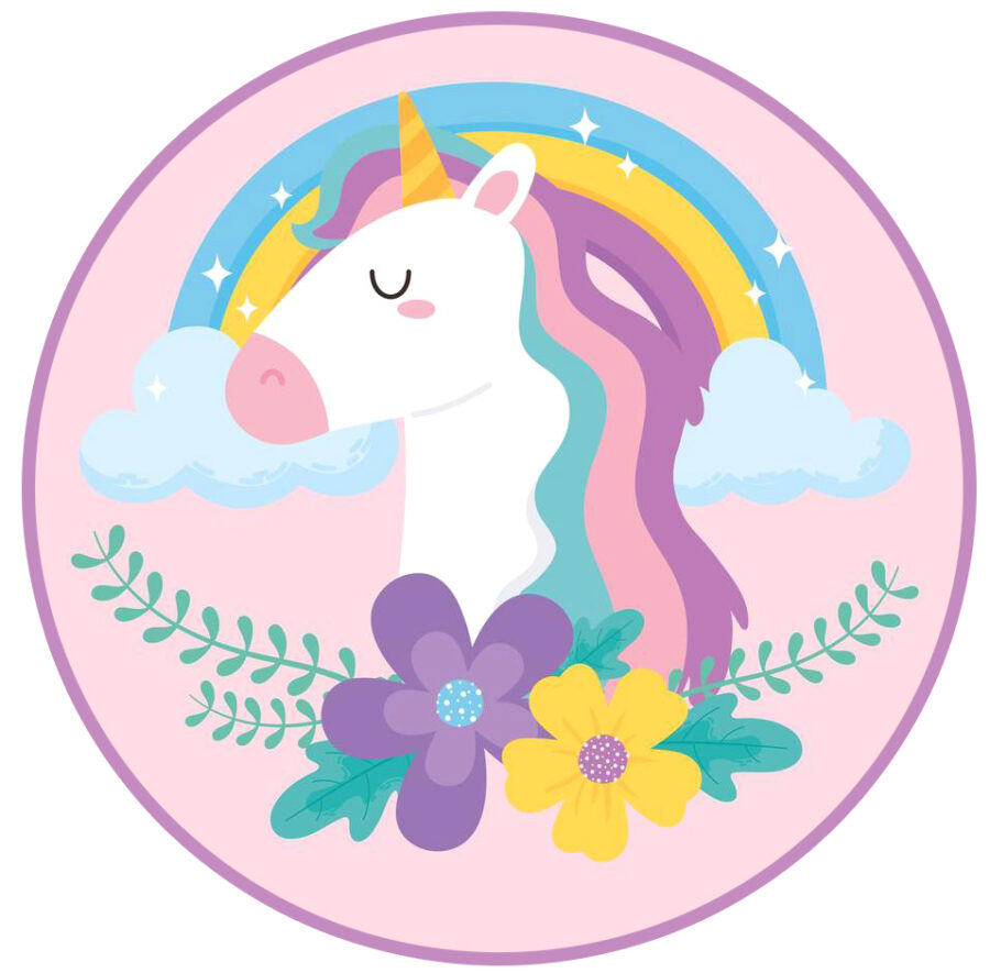 Cialda in ostia commestibile per torta tonda UNICORNO ARCOBALENO, personalizzata con nome, disco, dolce, torte, cialde, ostie, cake topper, decorazioni, 024