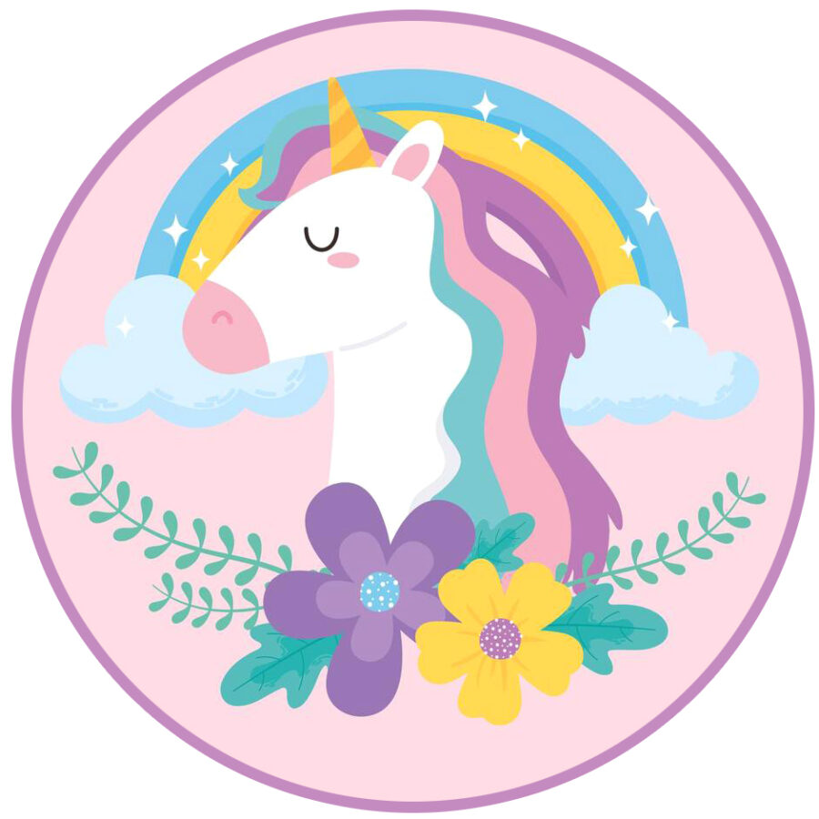 Cialda in ostia commestibile per torta tonda UNICORNO ARCOBALENO, personalizzata con nome, disco, dolce, torte, cialde, ostie, cake topper, decorazioni, 024