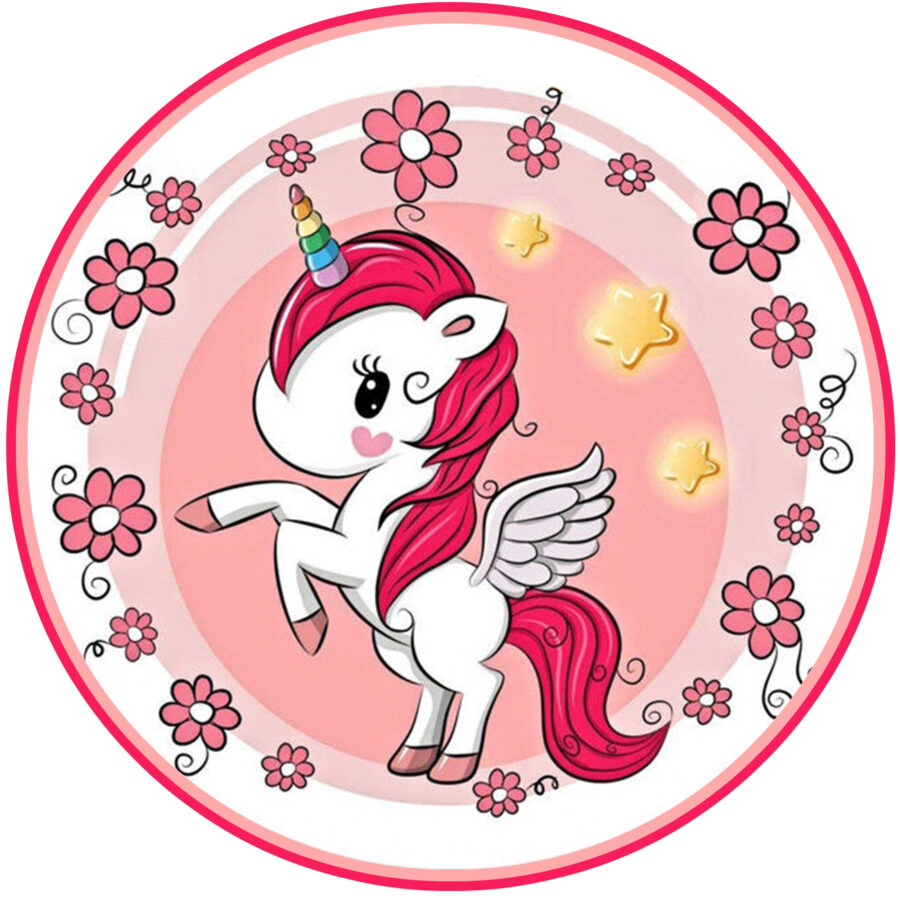 Cialda in ostia commestibile per torta tonda UNICORNO, personalizzata con nome, disco, dolce, torte, cialde, ostie, cake topper, decorazioni, 026