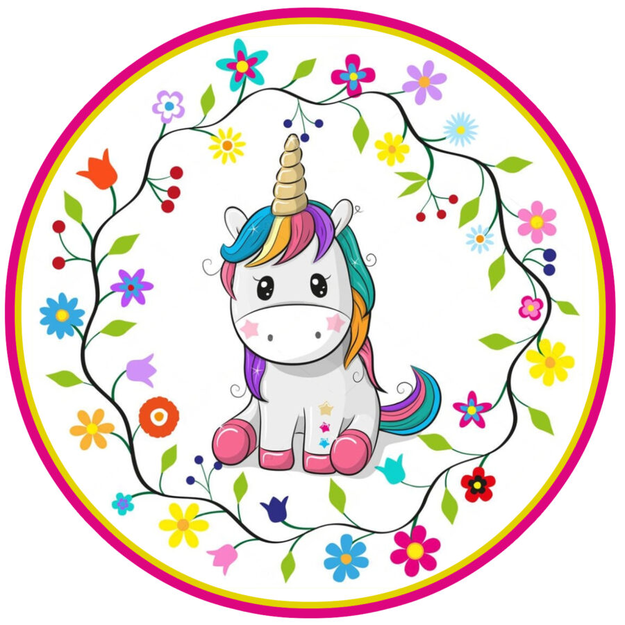 Cialda in ostia commestibile per torta tonda UNICORNO, personalizzata con nome, disco, dolce, torte, cialde, ostie, cake topper, decorazioni, 031