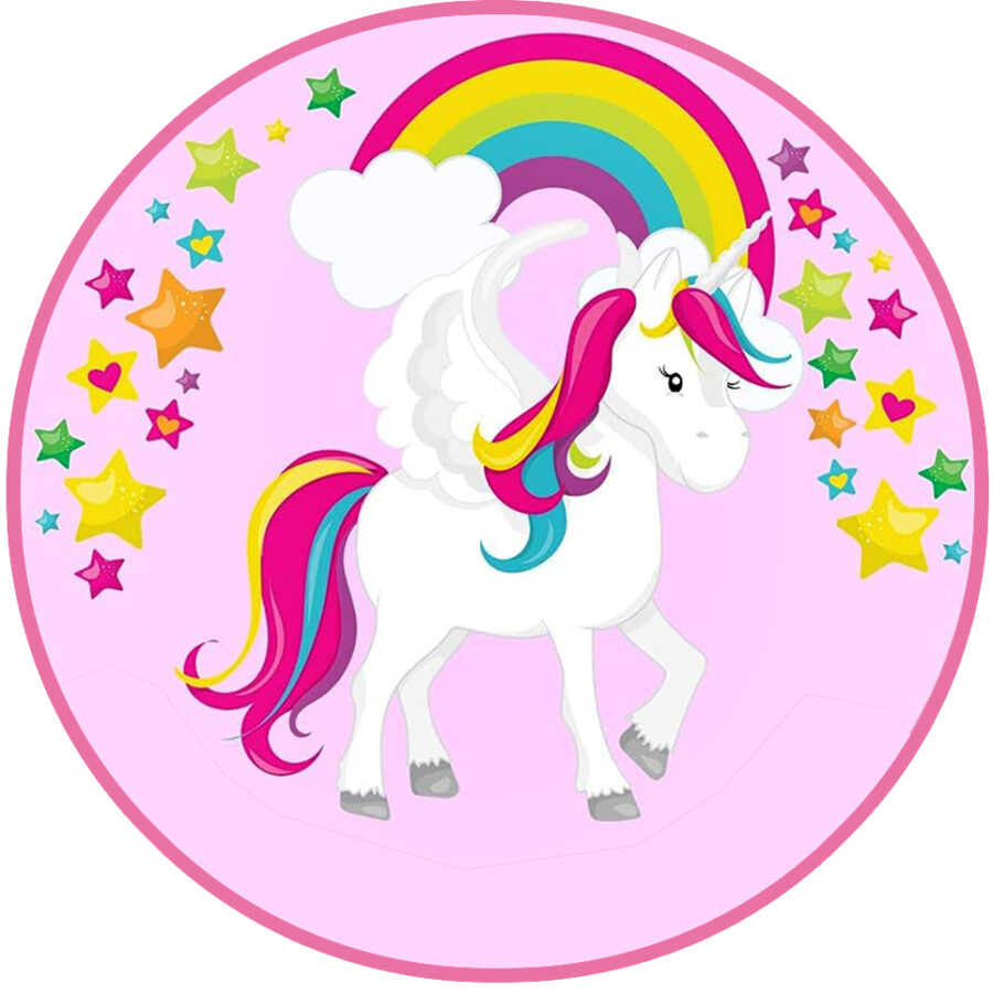 Cialda in ostia commestibile per torta tonda UNICORNO ARCOBALENO, personalizzata con nome, disco, dolce, torte, cialde, ostie, cake topper, decorazioni, 043