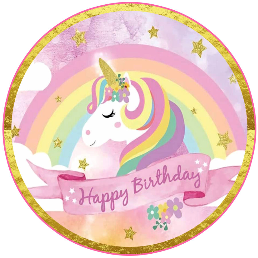 Cialda in ostia commestibile per torta tonda UNICORNO ARCOBALENO, personalizzata con nome, disco, dolce, torte, cialde, ostie, cake topper, decorazioni, 045