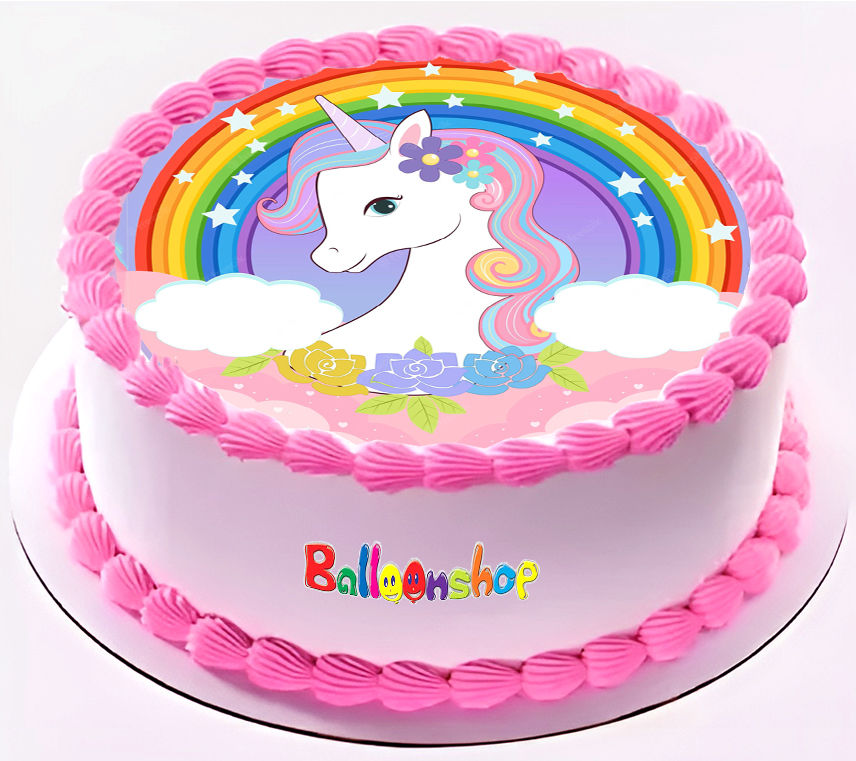 Cialda in ostia commestibile per torta tonda UNICORNO ARCOBALENO, personalizzata con nome, disco, dolce, torte, cialde, foglio, ostie, cake topper, decorazioni, AL