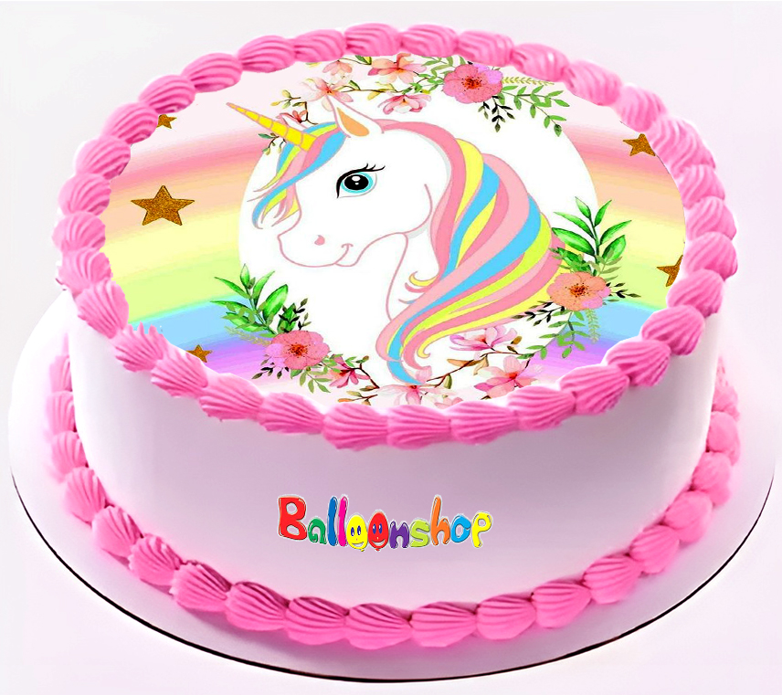 Cialda in ostia commestibile per torta tonda UNICORNO ARCOBALENO, personalizzata con nome, disco, dolce, torte, cialde, foglio, ostie, cake topper, decorazioni, AD