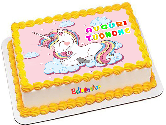 Cialda in ostia commestibile per torta rettangolare UNICORNO ARCOBALENO, personalizzata con nome, disco, dolce, torte, cialde, foglio, ostie, cake topper, decorazioni, AG