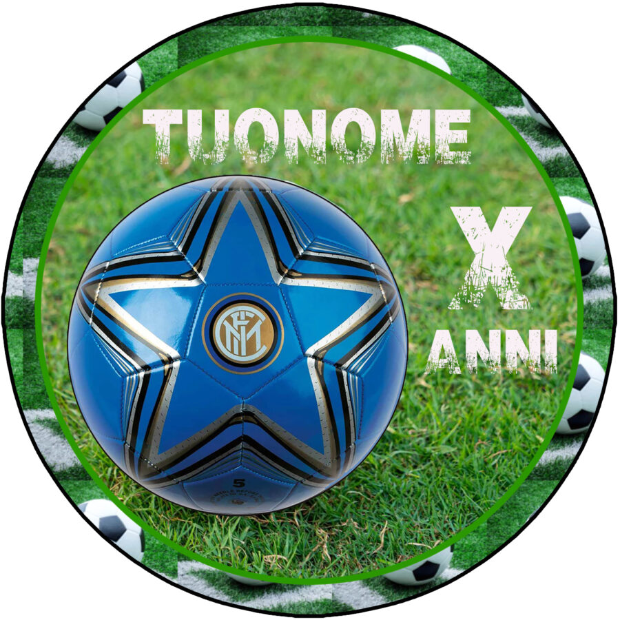 Cialda in ostia per torta tonda PALLONE DA CALCIO INTER STEMMA LOGO, personalizzata con nome, disco, dolce, torte, cialde, ostie, cake topper, decorazioni, 44