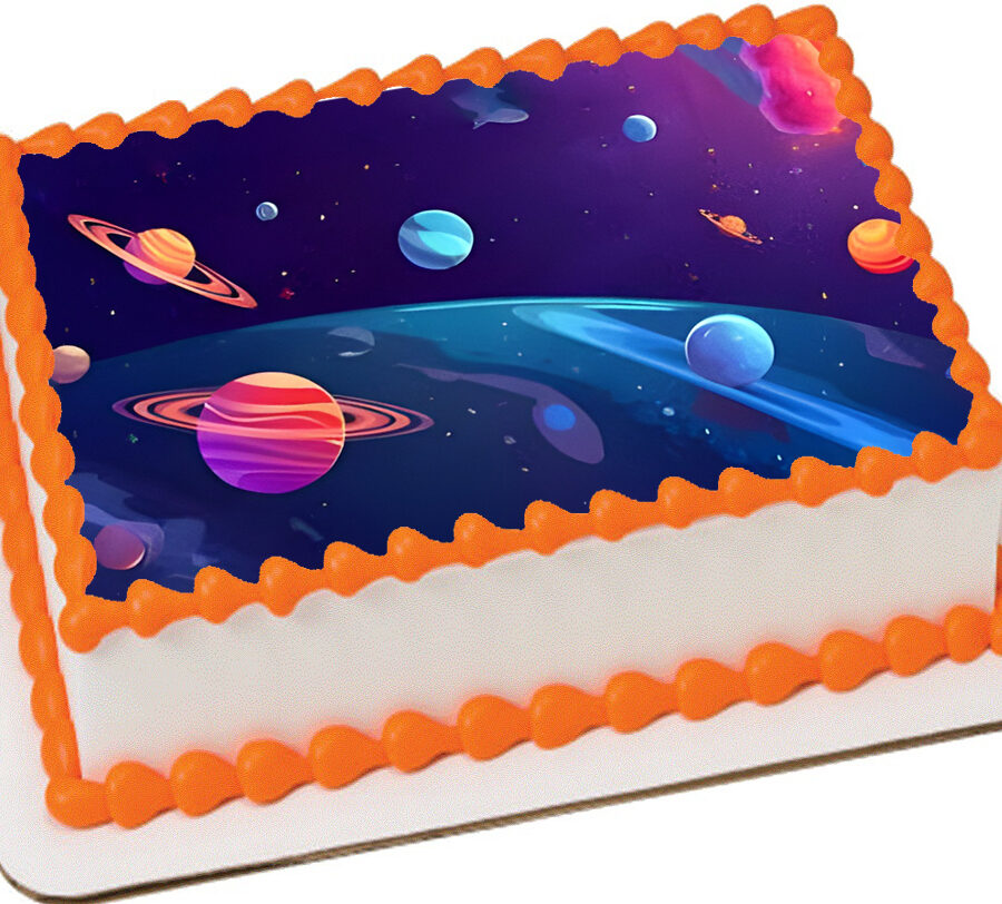 Cialda in ostia per torta rettangolare senza glutine, SISTEMA SOLARE, PIANETI, personalizzata con nome, disco, dolce, torte, cialde, fogli, ostie, cake topper, decorazioni, AN