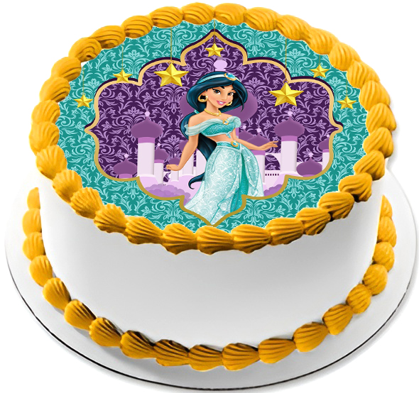 Cialda ostia senza glutine per torta tonda, PRINCIPESSA JASMINE DISNEY, personalizzata con nome, disco, dolce, torte, cialde, ostie, cake topper, AT