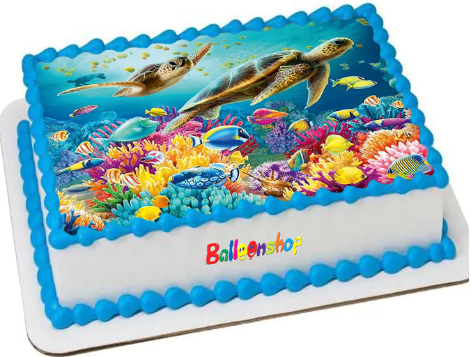 Cialda ostia senza glutine per torta rettangolare, FONDALE MARINO, ACQUARIO, TARTARUGA, personalizzata con nome, disco, dolce, torte, cialde, ostie, cake topper, decorazioni, AQ