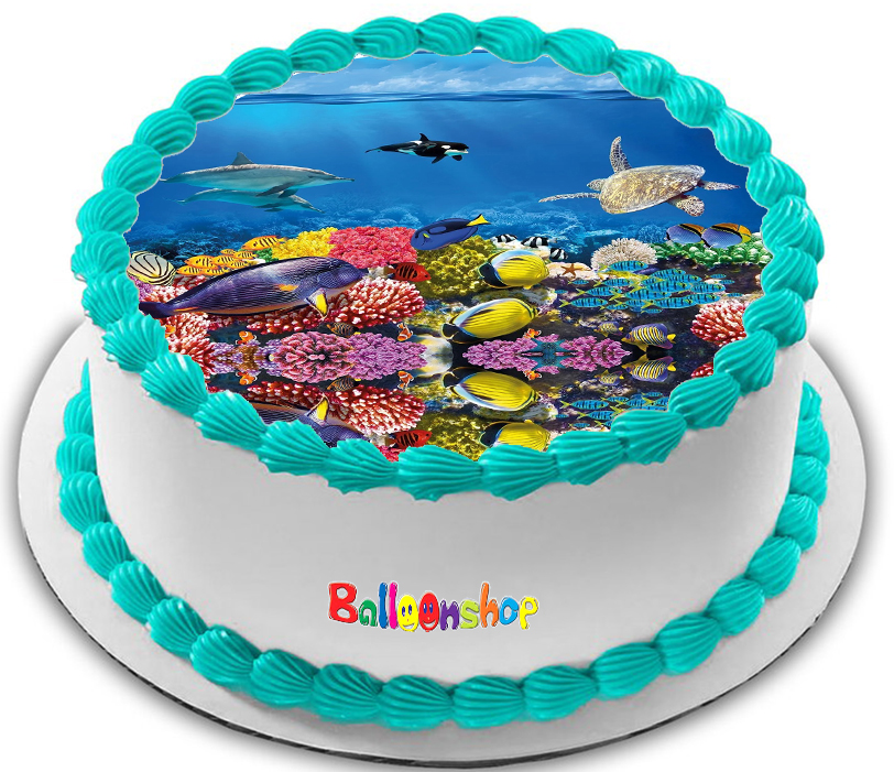 Cialda ostia senza glutine per torta tonda, FONDALE MARINO, ACQUARIO, PESCI, personalizzata con nome, disco, dolce, torte, cialde, ostie, cake topper, decorazioni, BA