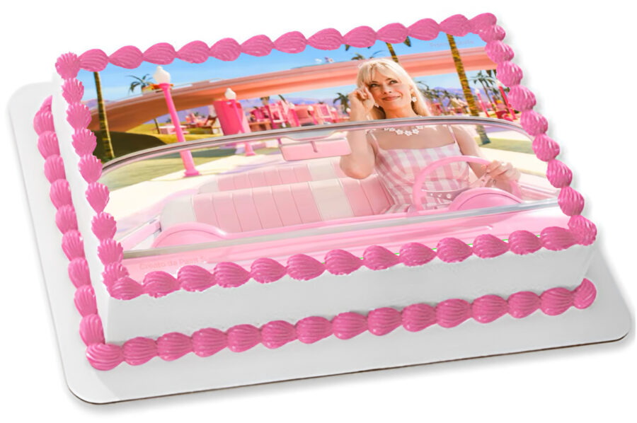 Cialda in ostia per torta rettangolare commestibile senza glutine, BARBIE, MARGOT ROBBIE, FILM, personalizzata con nome, disco, dolce, torte, cialde, fogli, ostie, cake topper, decorazioni, BC