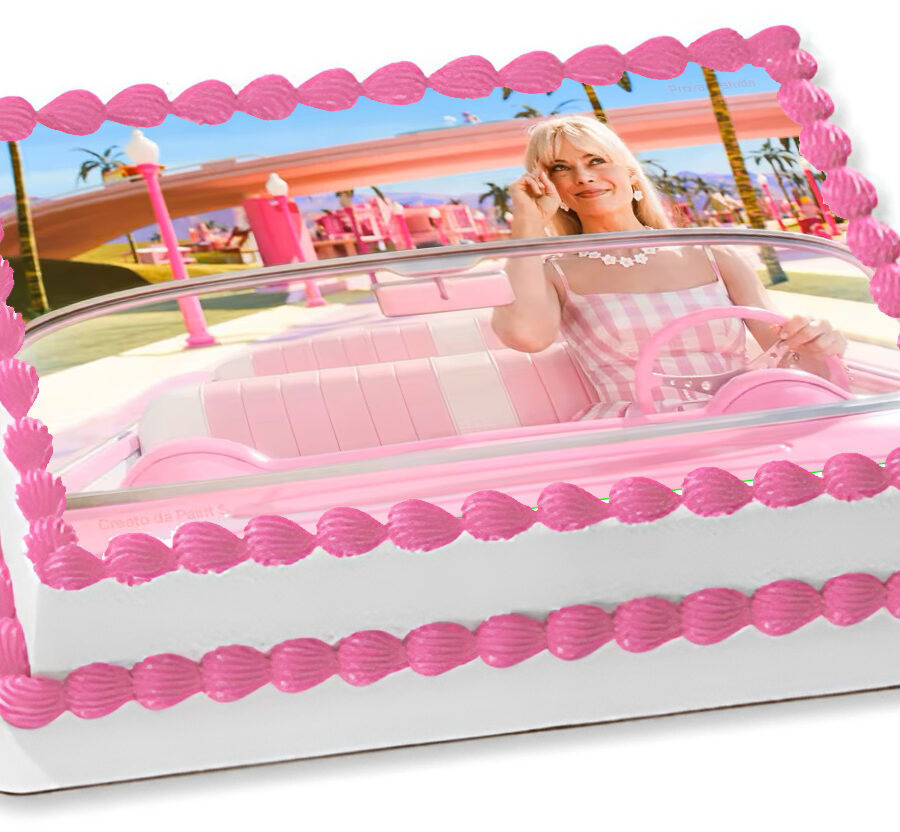Cialda in ostia per torta rettangolare commestibile senza glutine, BARBIE, MARGOT ROBBIE, FILM, personalizzata con nome, disco, dolce, torte, cialde, fogli, ostie, cake topper, decorazioni, BC