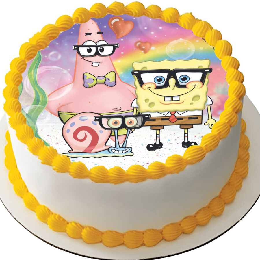 Cialda ostia senza glutine per torta tonda, SPONGEBOB, personalizzata con nome, disco, dolce, torte, cialde, ostie, cake topper, decorazioni, BN