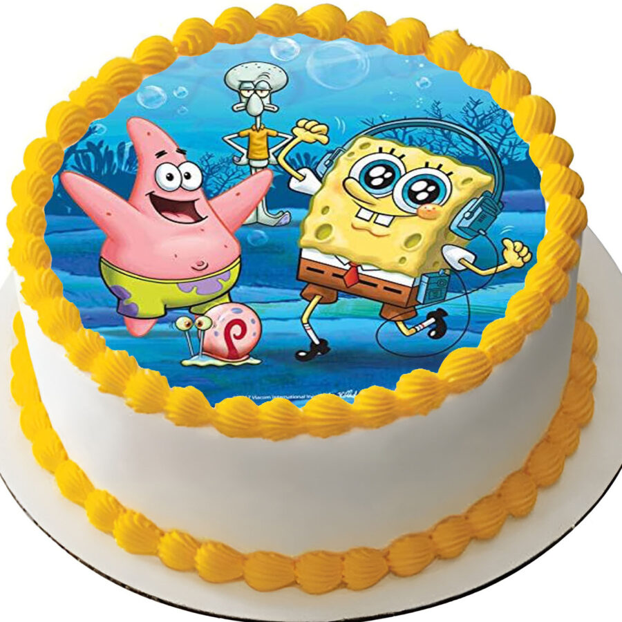 Cialda ostia senza glutine per torta tonda, SPONGEBOB, personalizzata con nome, disco, dolce, torte, cialde, ostie, cake topper, decorazioni, BP