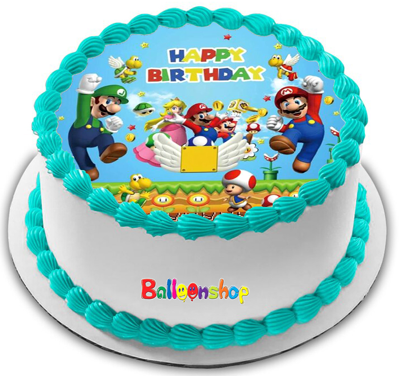 Cialda in ostia per torta tonda SUPER MARIO BROS, personalizzata con nome, disco, dolce, torte, cialde, ostie, cake topper, decorazioni, AH