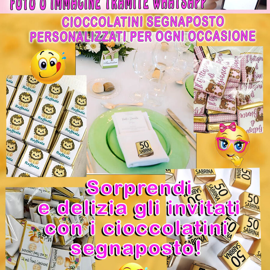 50 cioccolatini novi segnaposto personalizzati con foto o immagine, nascita, battesimo, compleanno, comunione, cresima, laure