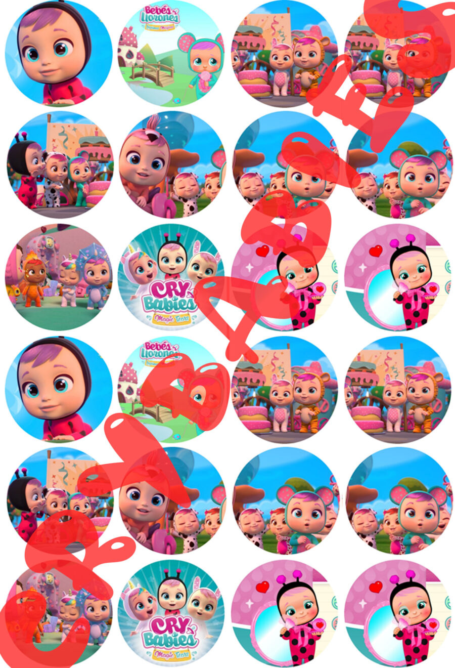 Mini cialde in ostia personalizzate per cupcakes CRY BABIES, dischetti, sagome per dolci, cup cake, biscotti, muffin, dolcetti , toppers