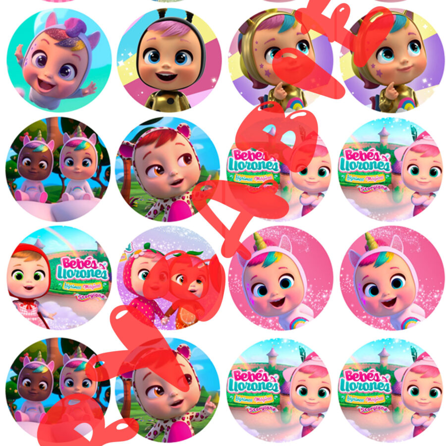 Mini cialde in ostia personalizzate per cupcakes CRY BABIES, dischetti, sagome per dolci, cup cake, biscotti, muffin, dolcetti , toppers