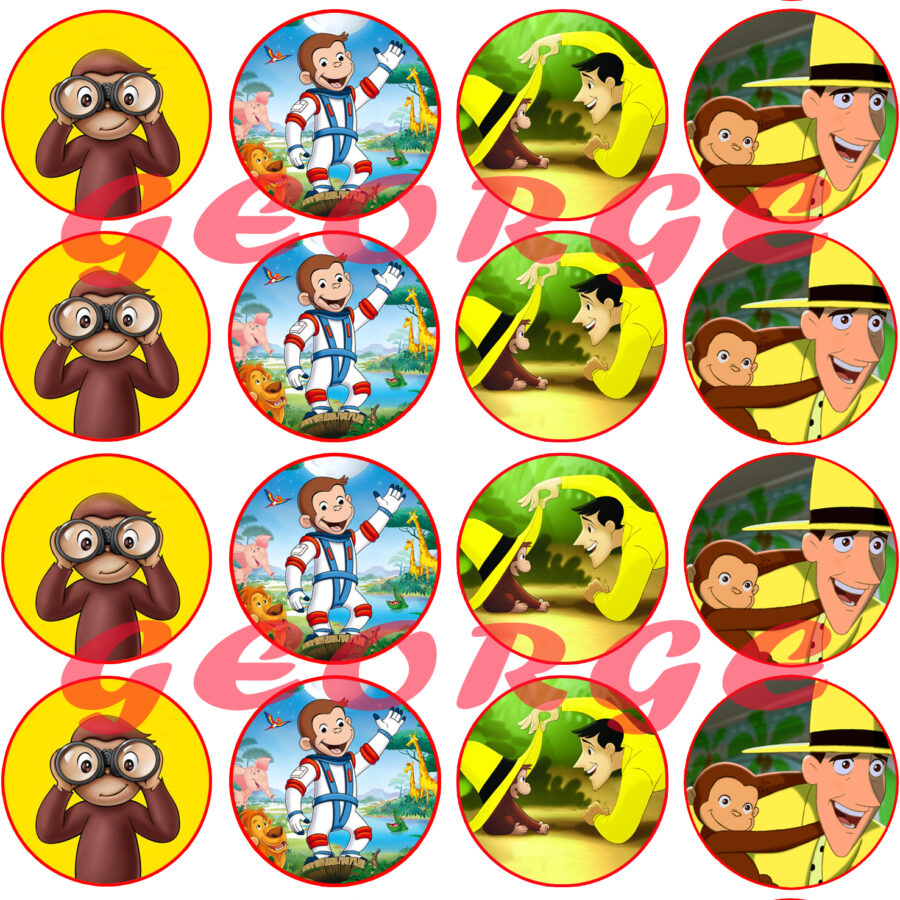 Mini cialde in ostia per cupcakes SCIMMIETTA CURIOSO COME GEORGE, dischetti, sagome per dolci, cup cake, biscotti