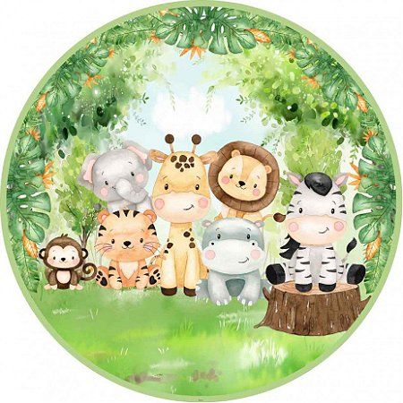 Cialda in ostia per torta ANIMALI GIUNGLA, personalizzata con nome, disco, dolce, torte, cialde, ostie, cake topper