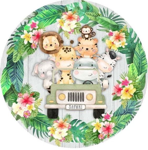 Cialda in ostia per torta ANIMALI GIUNGLA, personalizzata con nome, disco, dolce, torte, cialde, ostie, cake topper
