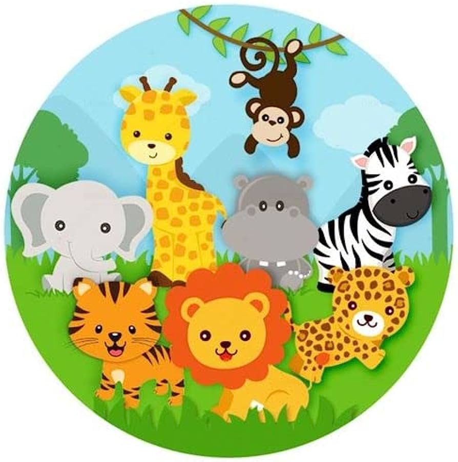 Cialda in ostia per torta ANIMALI GIUNGLA, personalizzata con nome, disco, dolce, torte, cialde, ostie, cake topper
