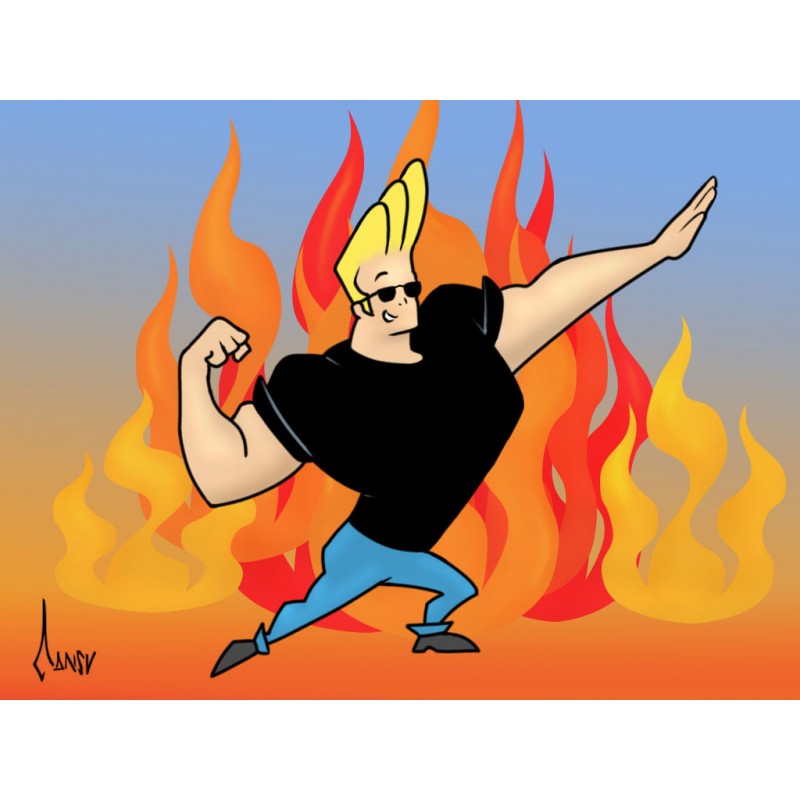 Cialda in ostia per torta con JOHNNY BRAVO CON FUOCO personalizzata
